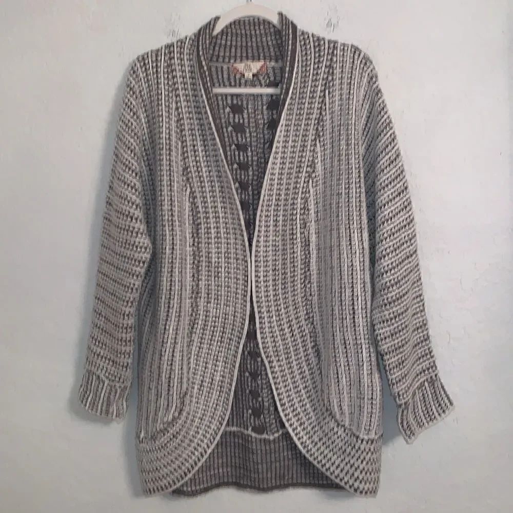 Pink Rose Oper Front Textured Knit Cardigan  Long Sweater Size Small